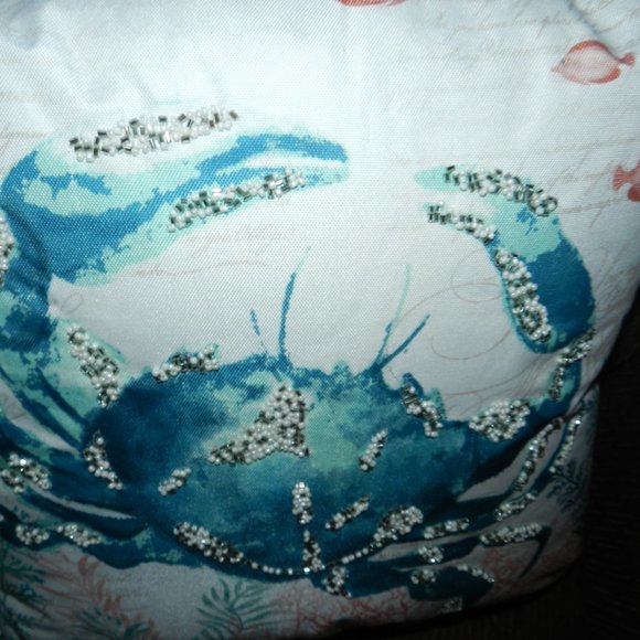 Beaded Coastal Blue Crab Decorative 2Pc Throw Pillow Case & Pillow 18"x18" NWT! - Picture 5 of 14